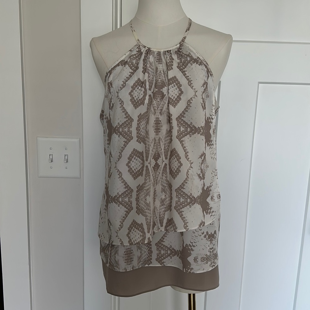 Calvin Klein Taupe & White Snakeskin Halter Top | Size S
